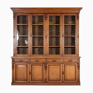 Bibliothèque Monumentale 19ème Siècle en Chêne Vitré, Angleterre, 1890s