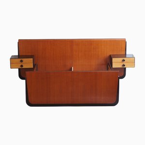 Mid-Century Double Bed with Floating Bedside Tables, Set of 3