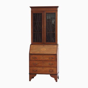 English Display Cabinet Secretaire with Glass Doors and Inlays