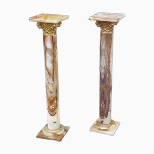 Late Onyx Torchere Columns, Set of 2