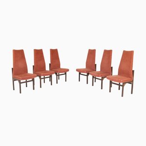 Teak & Rote Bouclé Stühle, 1960er, 6er Set