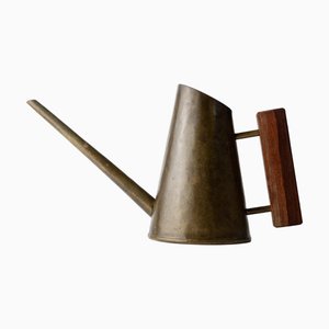 Vintage Brass Watering Can with Wooden Handle by Emil Funke for Veb Kunstschmiede Neuruppin, 1960s
