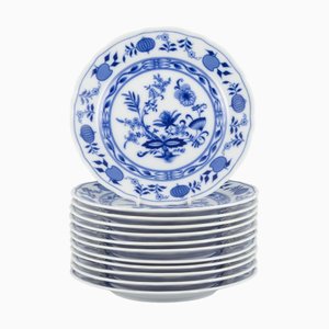 Platos de porcelana con estampado de cebolla azul, Baviera, Alemania. Juego de 12