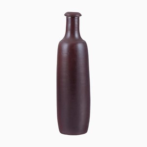 Mid-20th Century French Ceramic Vase Slender Form in Brown Glaze