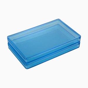 Two Large Thurø Storage Boxes in Blue Glass from Rauff & Møldrup for Holmegaard, Set of 2