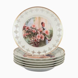 Porcelain Plates with Motifs with Carl Larssons Paintings from Bing & Grøndahl, 1960s, Set of 6