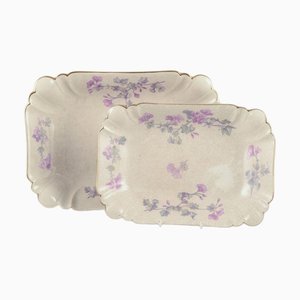 Oblong and Deep Geranium Faience Dishes from Gustafsberg, Sweden, 1918, Set of 2