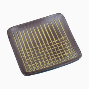 Plateau en Céramique Jaune, Marron et Bleu par Hjördis Oldfors pour Upsala Ekeby, 1960s