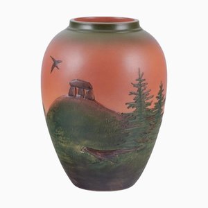 Vase in Glazed Ceramic with Motif of Landscape from Ipsens, Denmark, 1920s