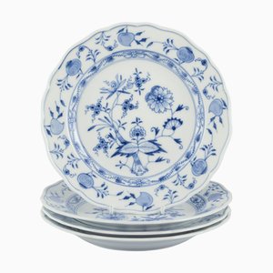 Blue Onion Patterned Porcelain Plates, Meissen, Germany, 1890s, Set of 4