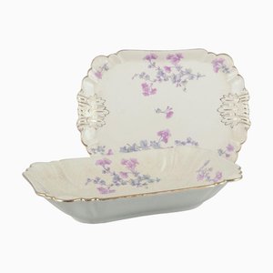 Geranium Rectangular Tray and Elongated Deep Dish, Gustafsberg, Sweden, 1918, Set of 2