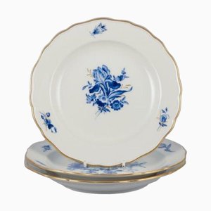Three Porcelain Plates with Blue Flowers and Insects, Meissen, Germany, Set of 3
