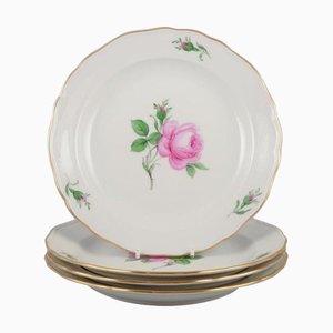 Platos para el almuerzo con motivo de rosa rosa, Meissen, Alemania, años 20. Juego de 4