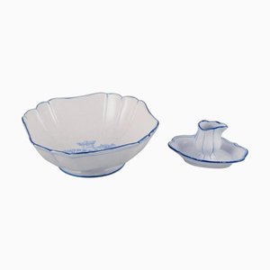 Large Square Bowl and Sauce Boat by Emile Gallé for St. Clement, Nancy, France, Set of 2