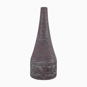 Ceramic Vase Unglazed with Geometric Pattern and Blue Tones Glaze by Carl-Harry Stålhane, 1960s
