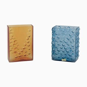 Art Glass Vases with Geometric from Fåglavik, Sweden, 1970s, Set of 2