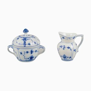 19th Century Blue Fluted Plain Creamer and Sugar Bowl from Royal Copenhagen, Set of 2