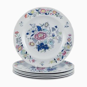 Lunch Plates in Faience with Floral and Bird Motifs from Copeland/Spode, 1930s, Set of 6