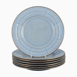 Große Art Deco Teller aus pastellblauem Porzellan von Arthur Percy für Gefle, 1930er, 7 Set