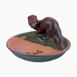 Ceramic Bowl with Otter and Fish in the Water Model from Ipsens Denmark, 1930s