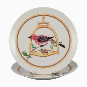 Porcelain Plates with Bird Motifs Létrier Perchoir Series from Hermès, Set of 2