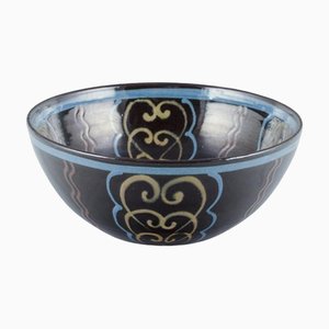 Polychrome Glaze on Black Base Ceramic Bowl from Kähler, 1930s