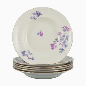 Deep Geranium Earthenware Plates, Gustavsberg, Sweden, 1918, Set of 6