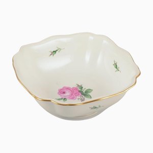 Large Porcelain Bowl with Motif of Pink Rose Meissen, Germany, 1920s