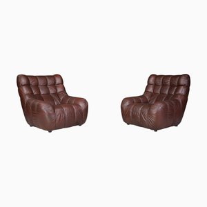 Mid-Century Modern Leather Lounge Chairs, France, 1970s