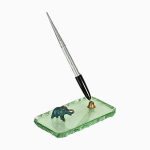 Nile Green Glass and Bronze Pen Holder by P. Chiesa for Fontana Arte, 1940s