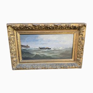 Basque Sailors in the Port of Santander, 1870, Oil on Panel, Framed