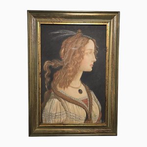 Ritratto di donna in stile rinascimentale, XIX secolo, Disegno colorato