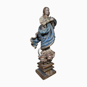 18th Century Spanish Polychrome Wood Sculpture of the Immaculate Virgin