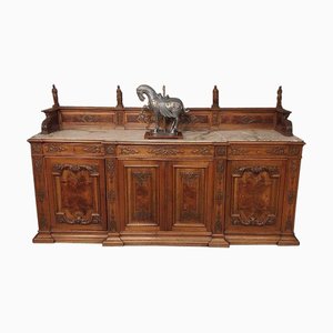 Large 19th Century French Buffet in Carved Fruitwood and Marble Top, 1890s