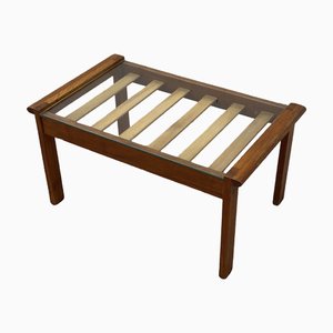 Mesa de centro danesa Mid-Century de madera de teca con vidrio, años 60