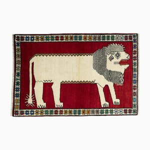 Hand-Knotted Gabbeh Nomad Rug with Lion Motif