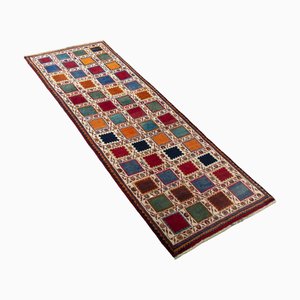 Hand-Knotted Gabbeh Nomad Rug in Check Pattern Wool