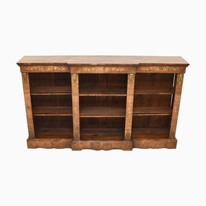 Librería abierta victoriana de nogal con incrustaciones, década de 1860