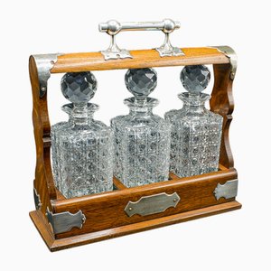 English Oak Three Decanter Tantaluses, 1910, Set of 3