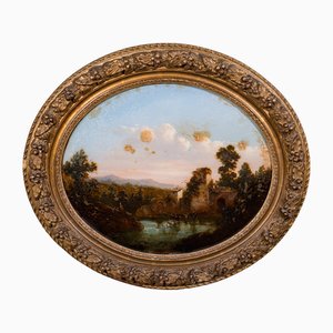 Victorian English Artist, Landscape, 1860, Reverse Glass Painting, Framed