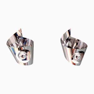 Space Age Chrome-Plated Metal Wall Lights, 1970s, Set of 2