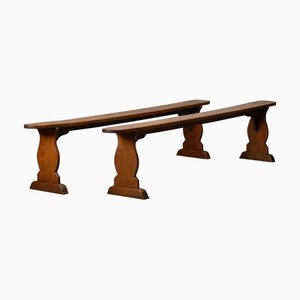 Vintage French Farm Benches in Oak, 1920s, Set of 2