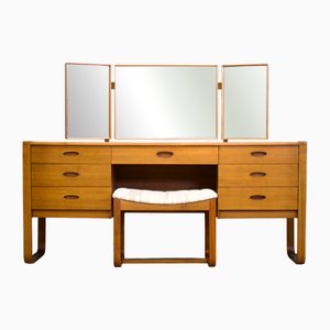 Vintage Teak Dressing Table and Stool from Uniflex, 1960s, Set of 2