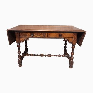 Vintage Dutch Desk Table and Chair in Oak, 1920s, Set of 2
