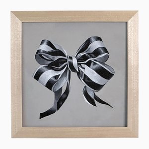 Small Framed Ribbon Painting Acrylic With Stripes, Minimal Contemporary Gift