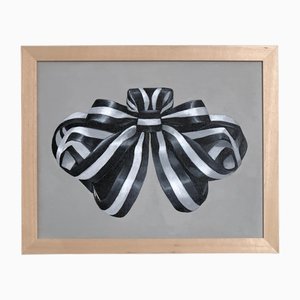 Black & White Framed Painting, a Curvy Organic Striped Ribbon