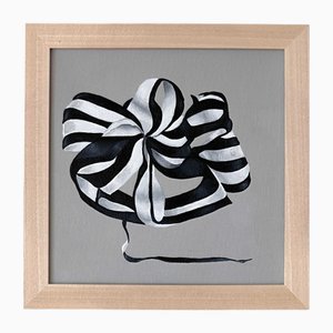 Cadeau festif petit ruban encadré peinture acrylique avec rayures, noir et blanc Minimal contemporain