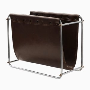 Vintage Magazine Rack in Chrome and Faux Leather, France, 1960s