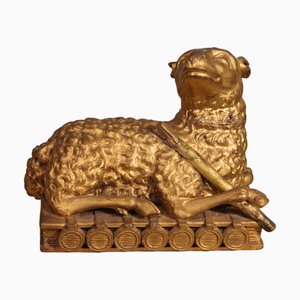 18th Century Mystic Lamb on the Book with Seven Seals in Gilded Wood