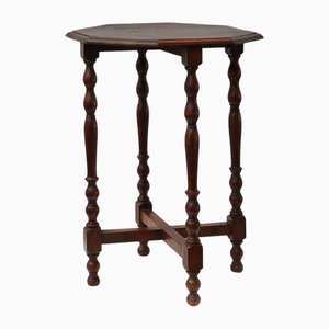 Table d'Appoint Mid-Century avec Pieds Hexagonaux Tournés en Chêne, France, 1940s